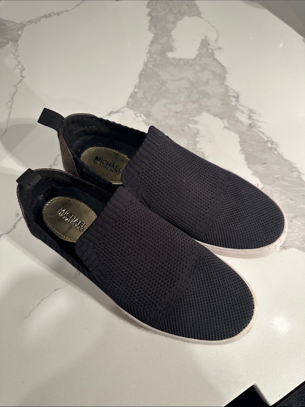 MICHAEL Michael Kors Black Knit Slip-On Sneakers with White Sole